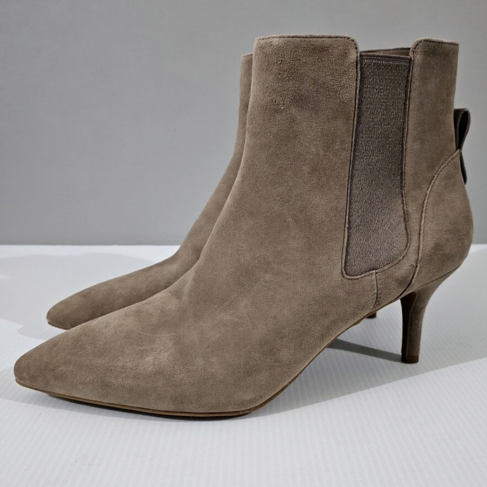 Cole Haan Taupe Suede Pointed Toe Ankle Booties
